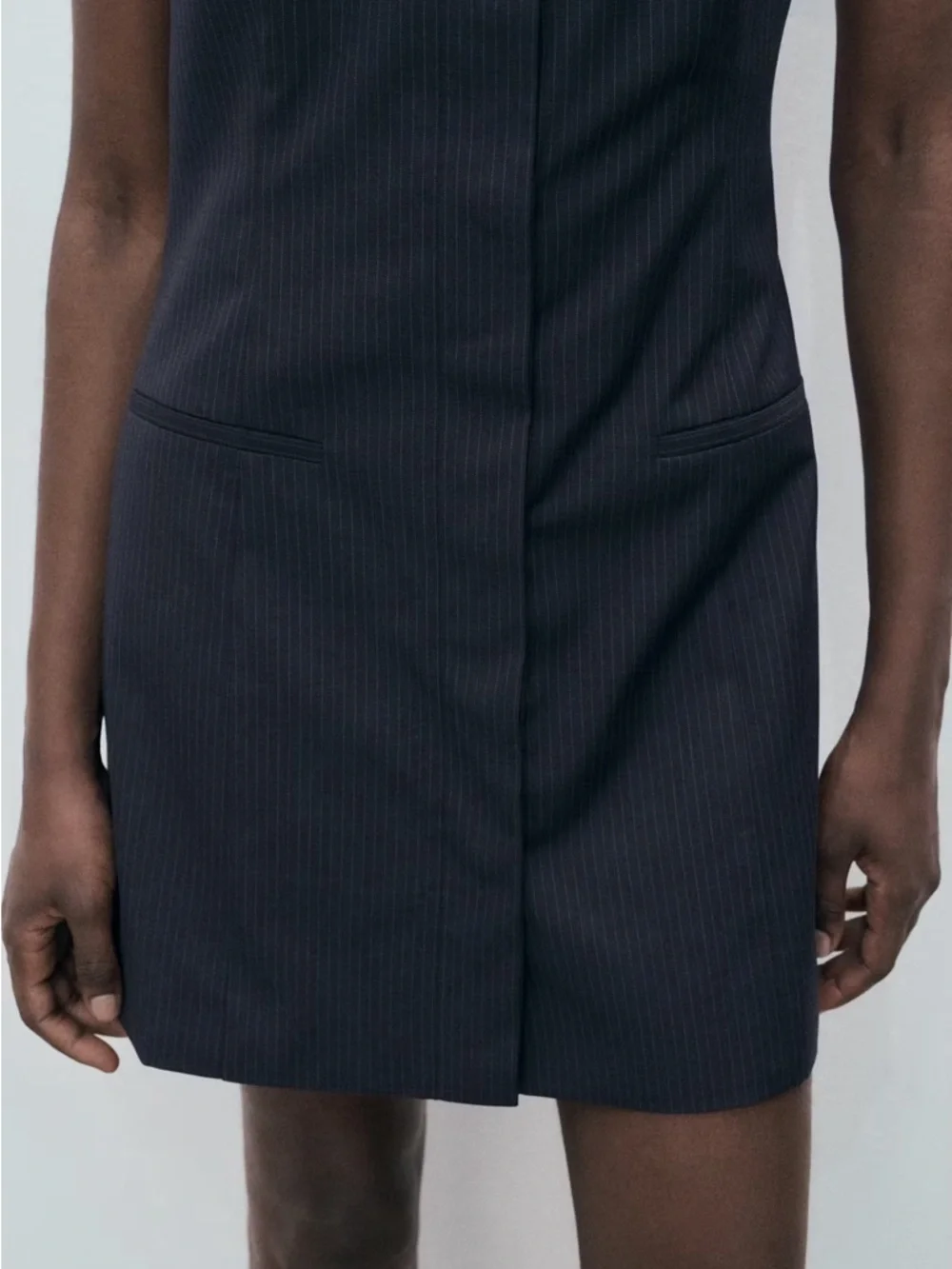 Mango Sleeveless Navy Pinstripe Mini Dress - Picture 3 of 5
